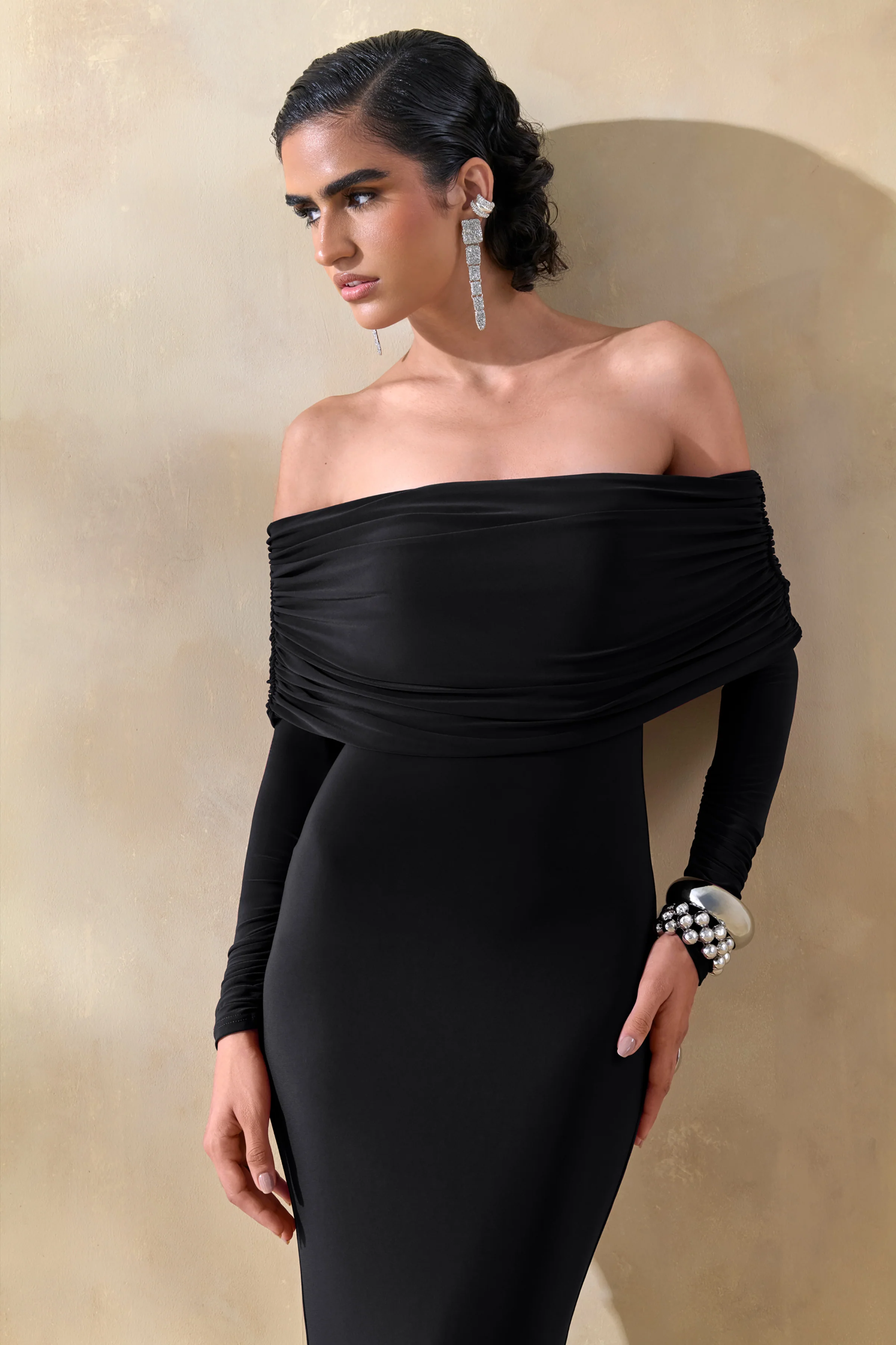 Brisea | Black Bardot-Neck Maxi Dress - Image 3