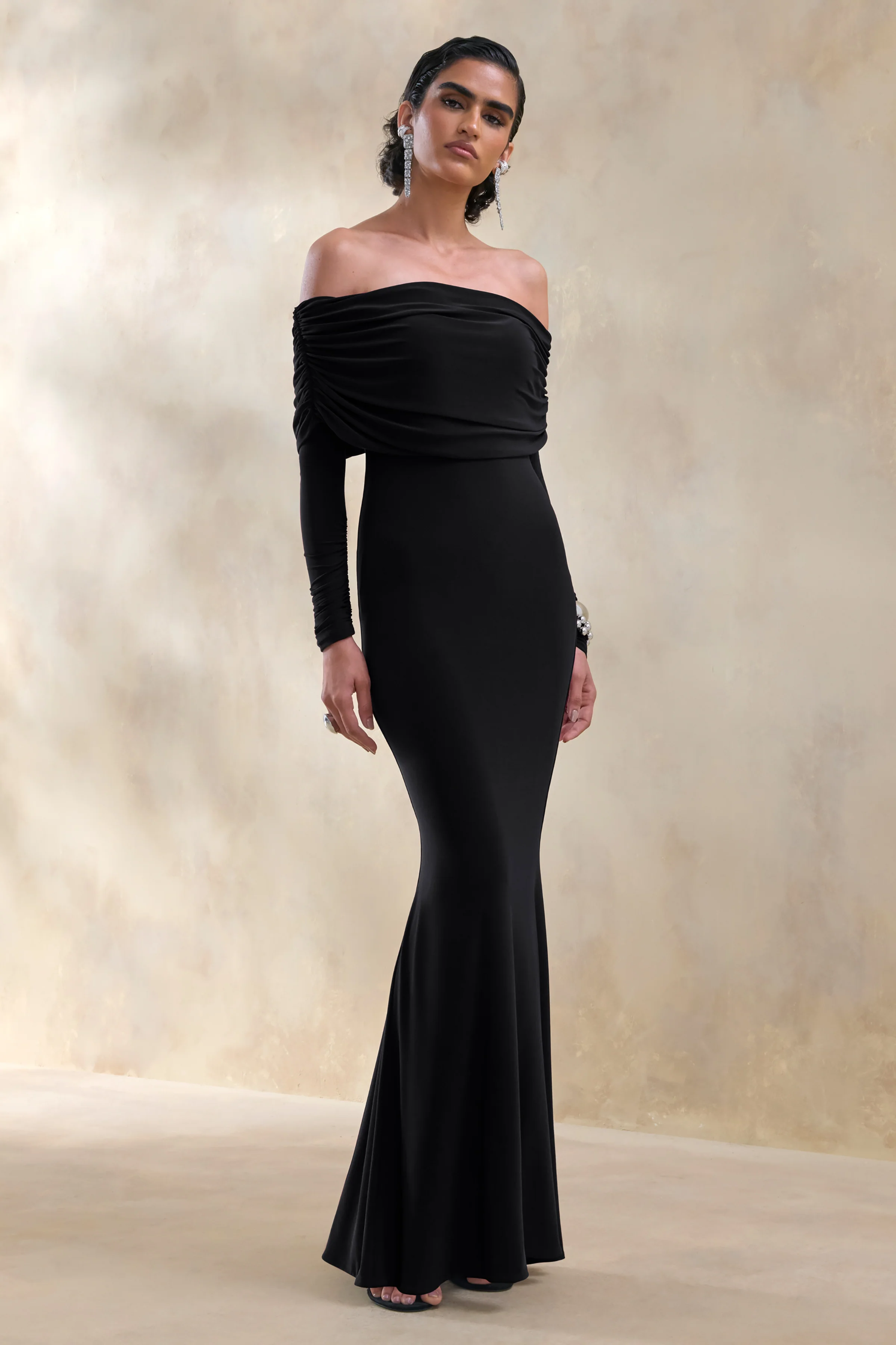 Brisea | Black Bardot-Neck Maxi Dress - Image 5