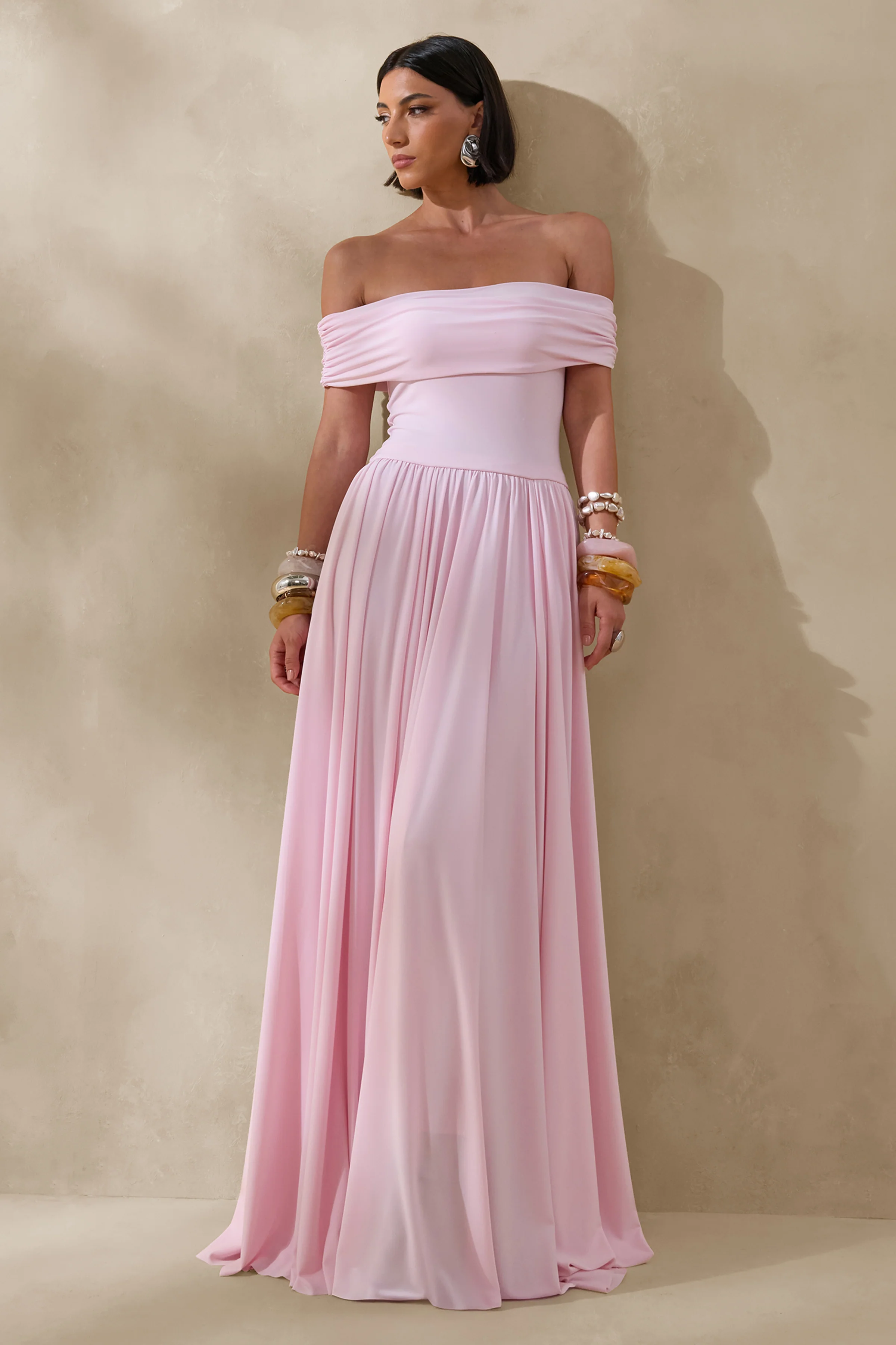 Cindie | Pink Bardot-Neck Maxi Dress - Image 4