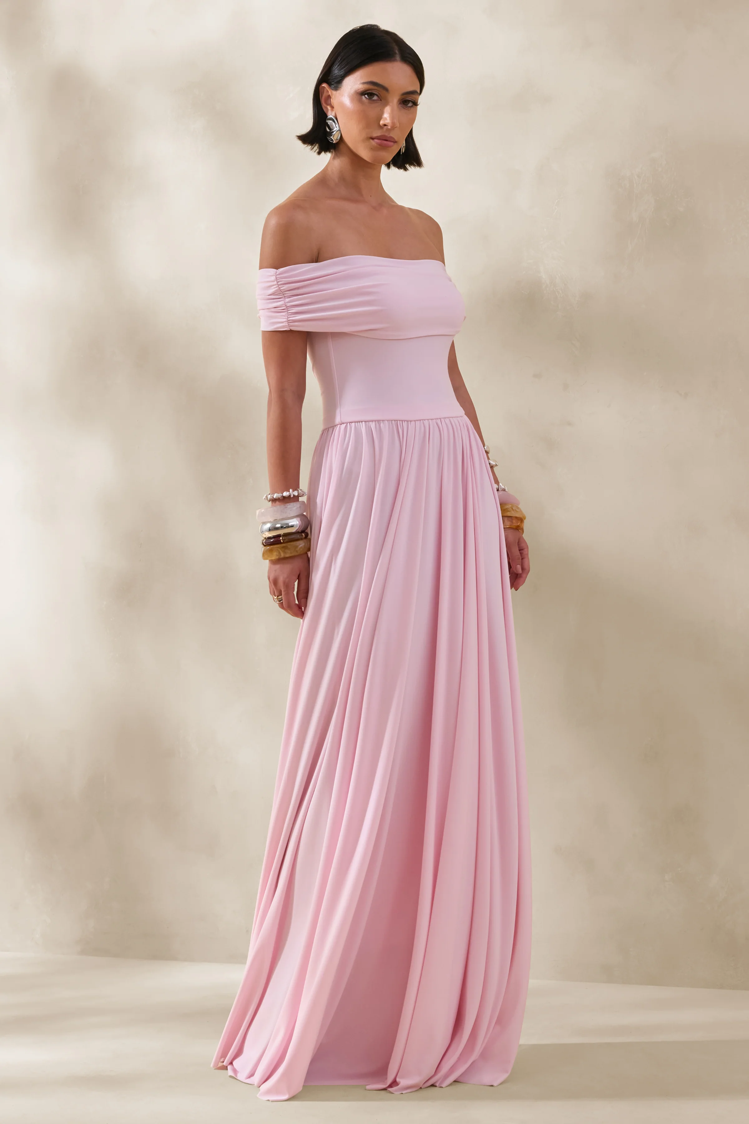 Cindie | Pink Bardot-Neck Maxi Dress - Image 5