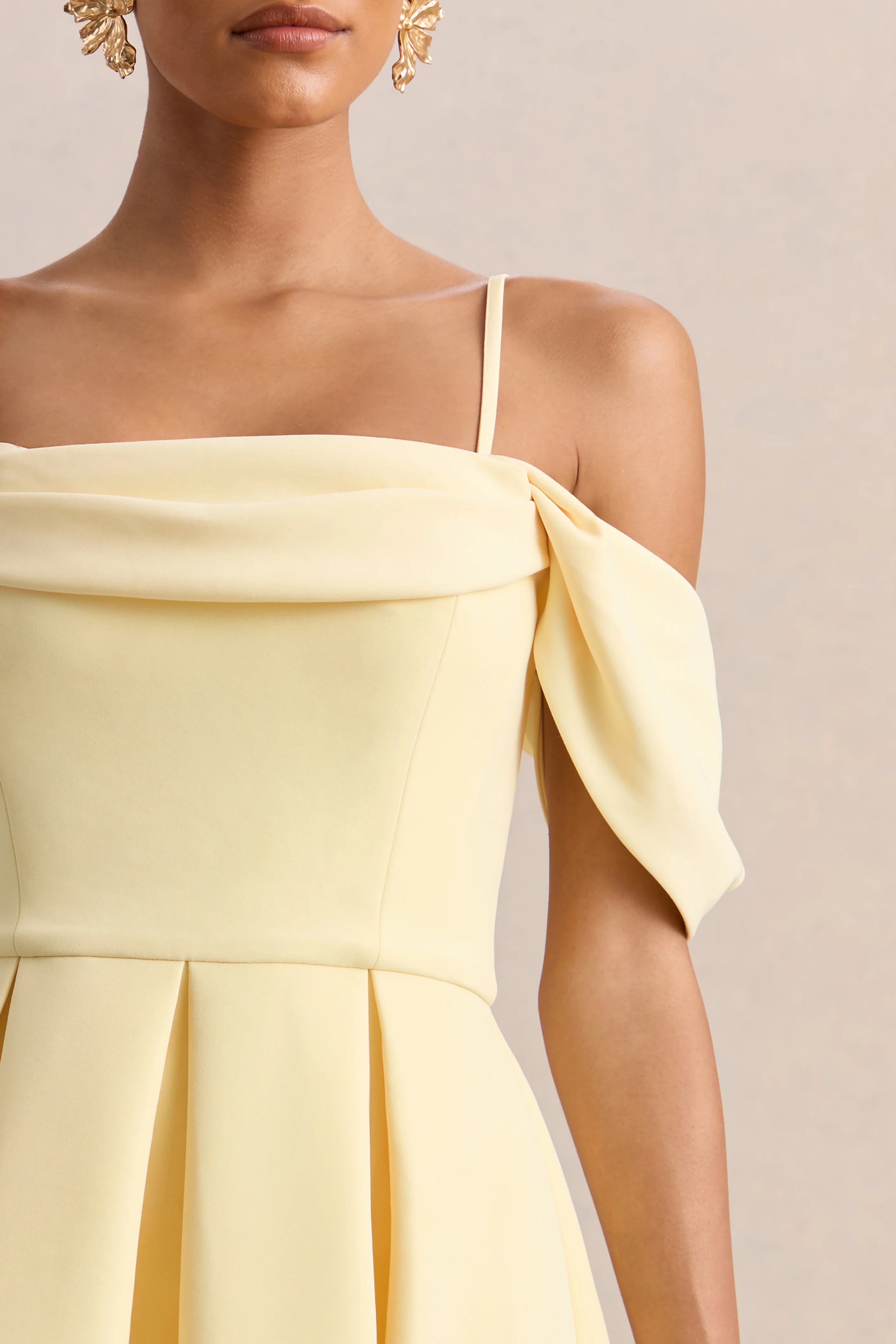 Cosima | Lemon Bardot-Neck Midi Dress - Image 6