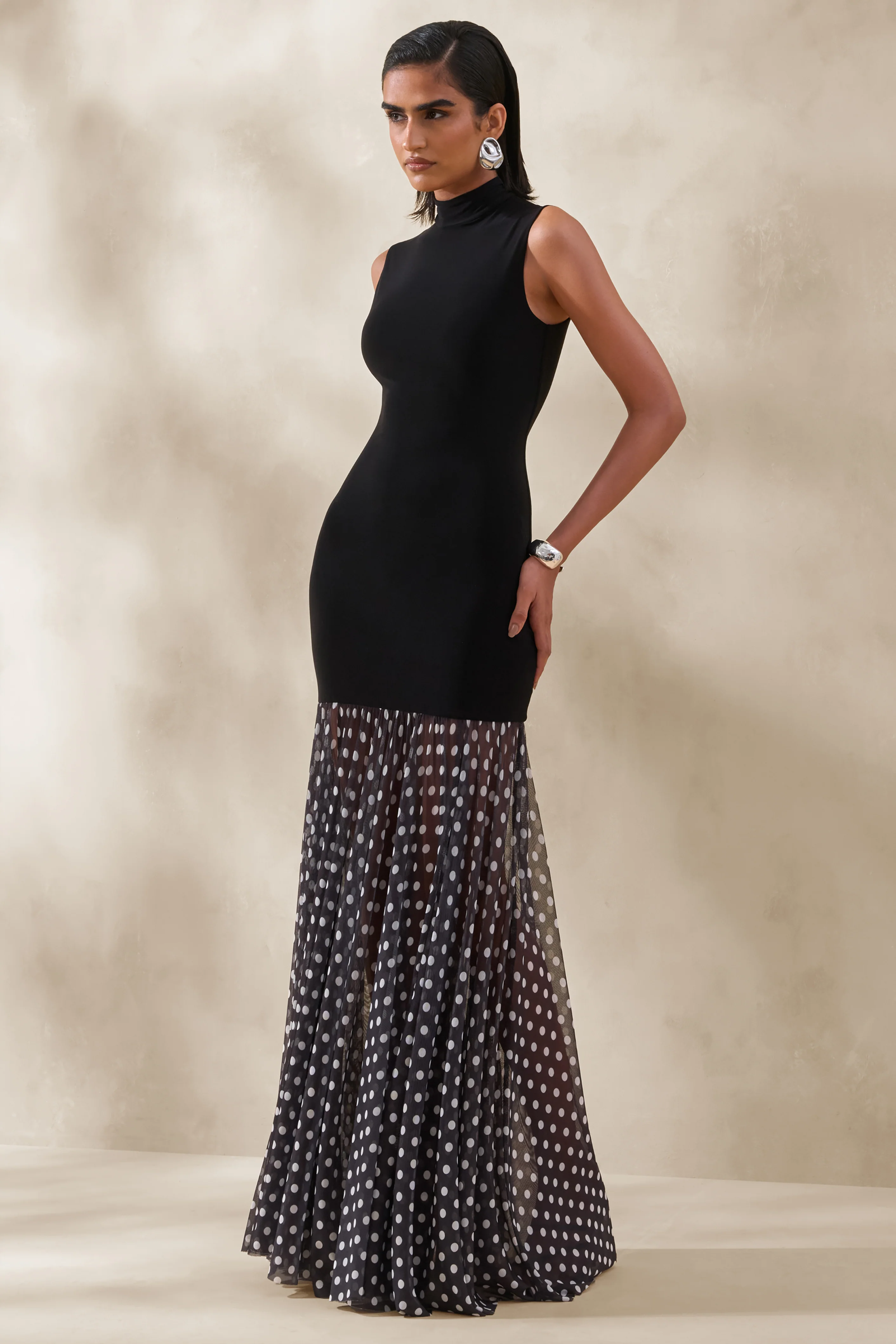 Felina | Black High-Neck Maxi Dress With Sheer-Skirt - Image 5