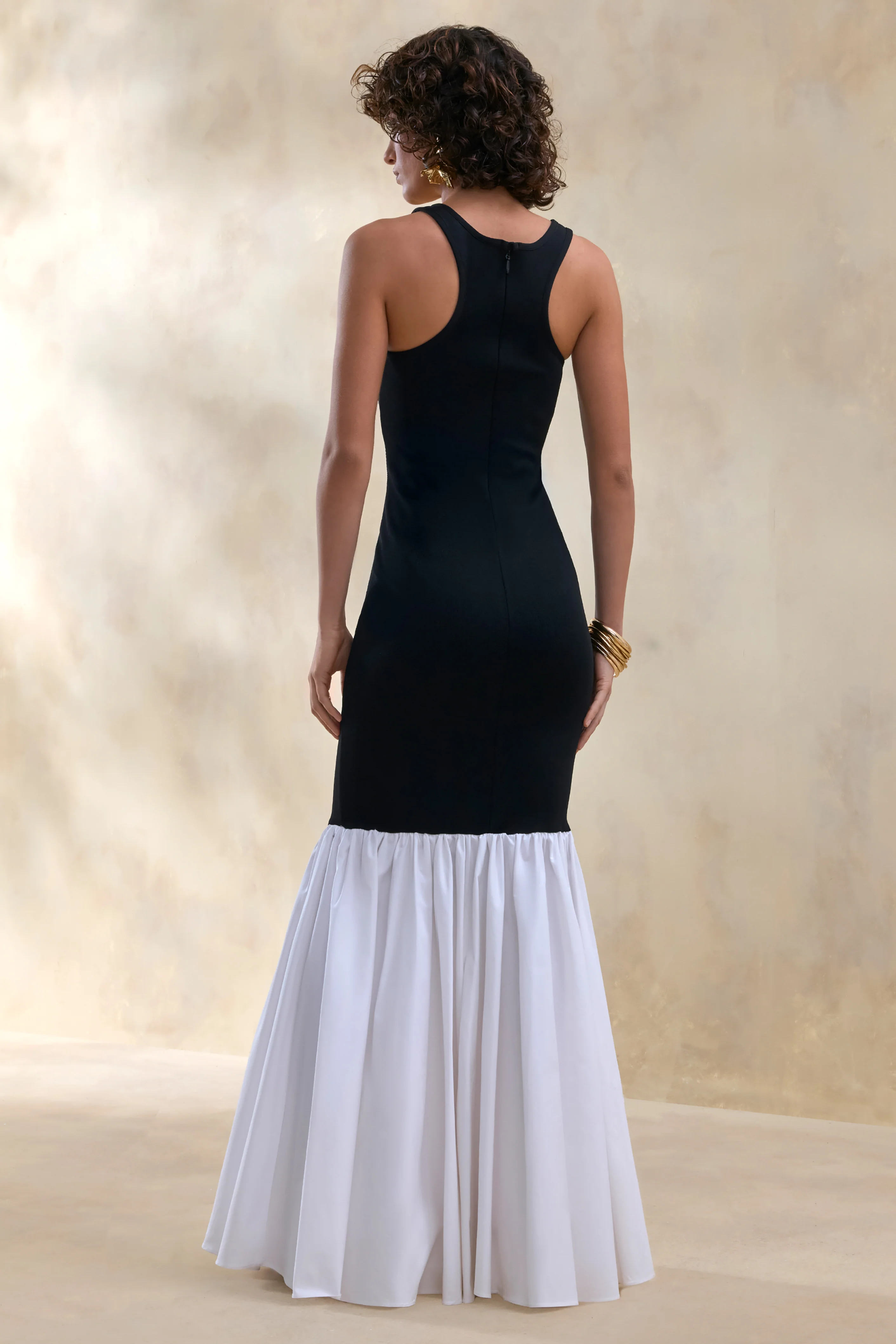Lexi | Black And White Square-Neck Mermaid Maxi Dress - Image 3