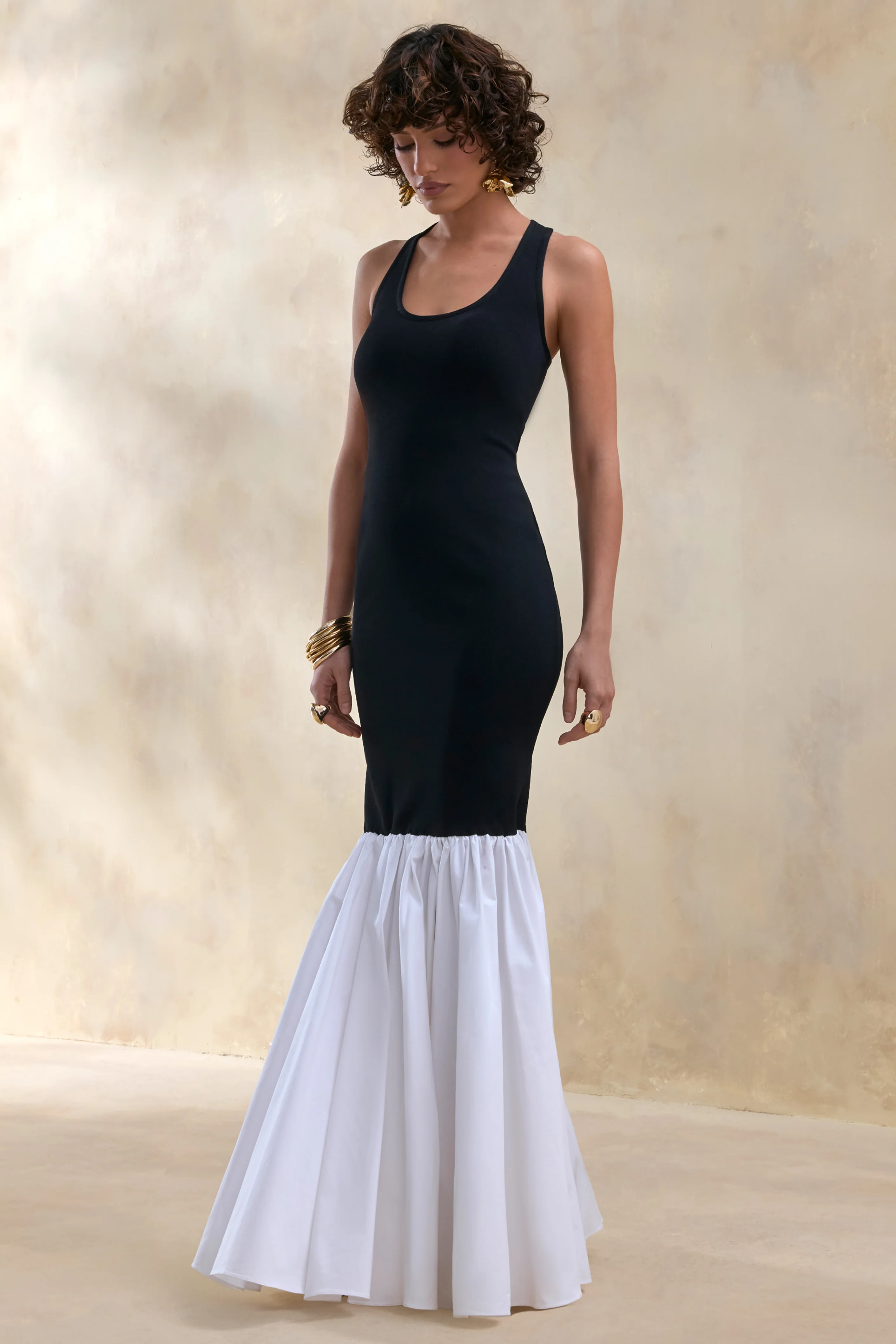 Lexi | Black And White Square-Neck Mermaid Maxi Dress - Image 4