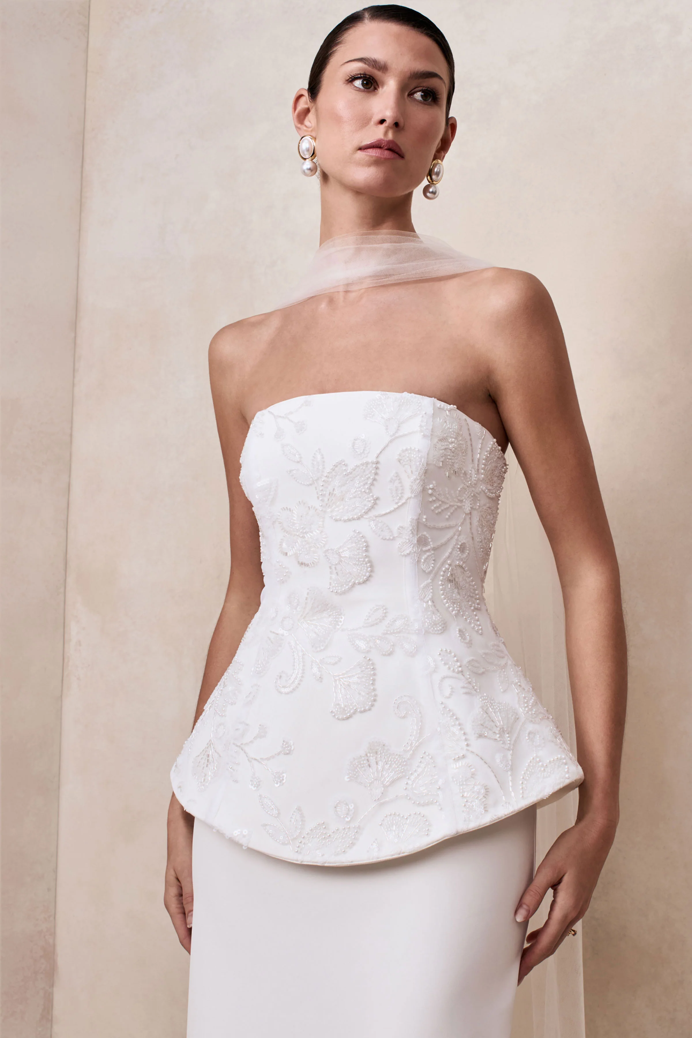 Naira | White Satin Bandeau Corset Maxi Dress - Image 3