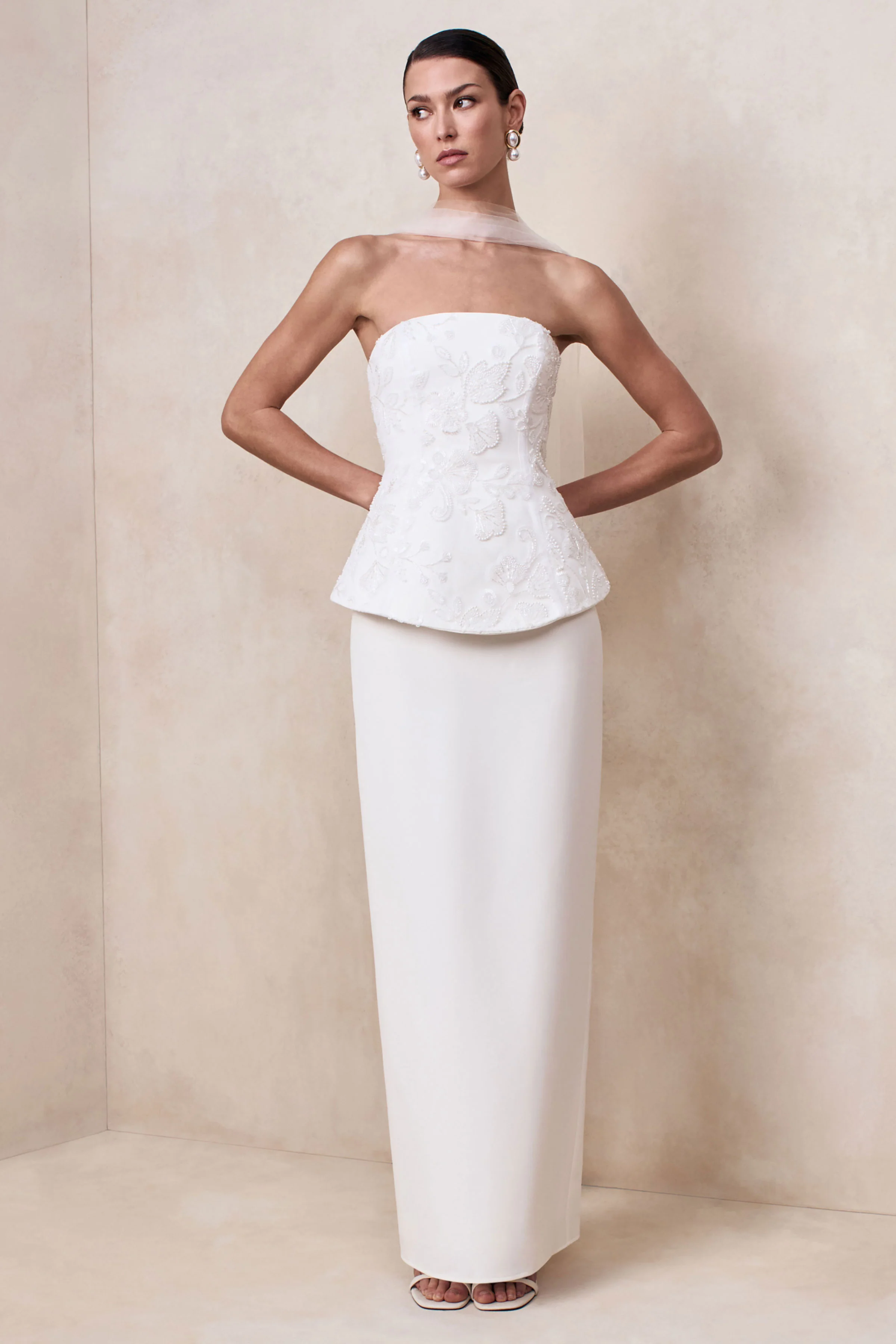Naira | White Satin Bandeau Corset Maxi Dress - Image 5