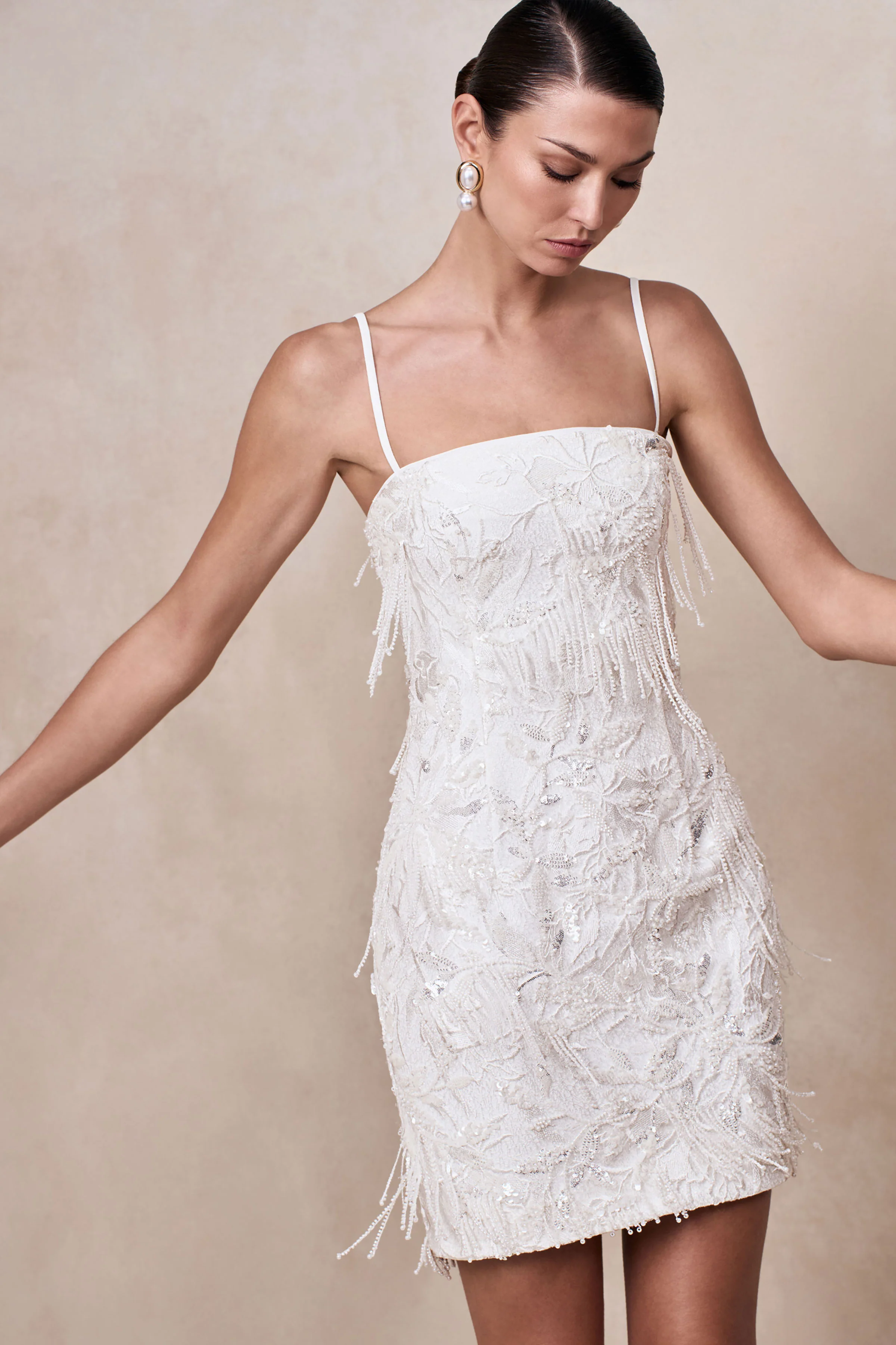 Paulina | White Embellished Bandeau Mini Dress - Image 3