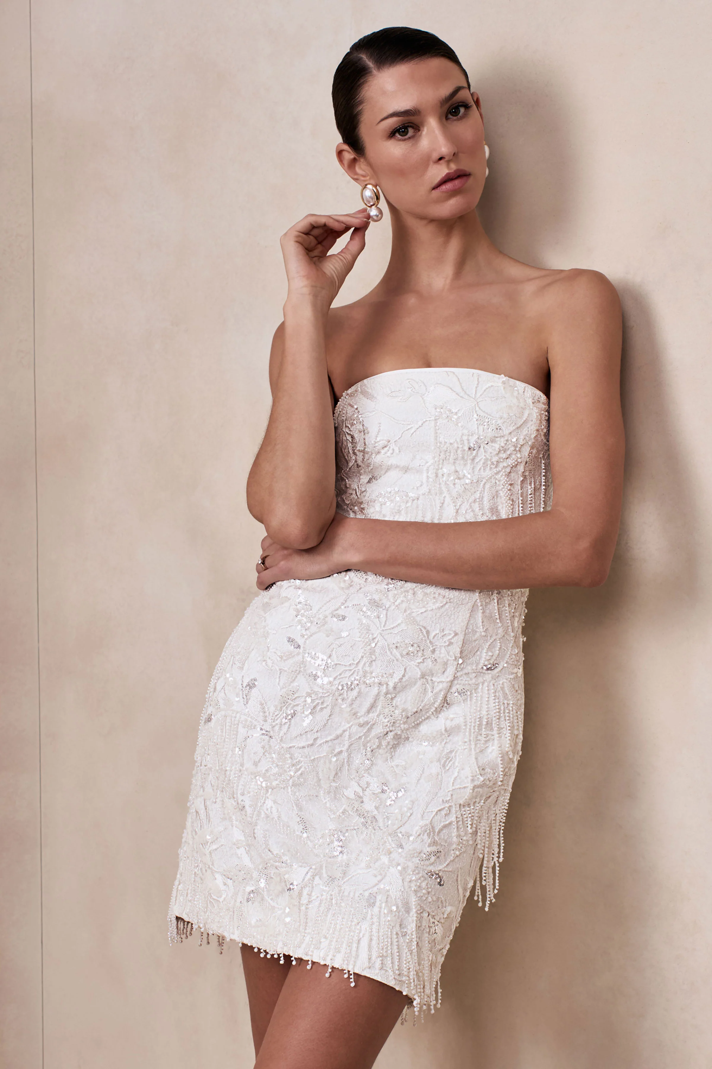 Paulina | White Embellished Bandeau Mini Dress - Image 5